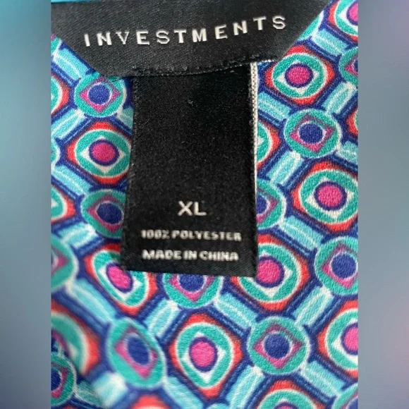 Investments Blue Geometric Pattern Blouse XL - Picture 4 of 4